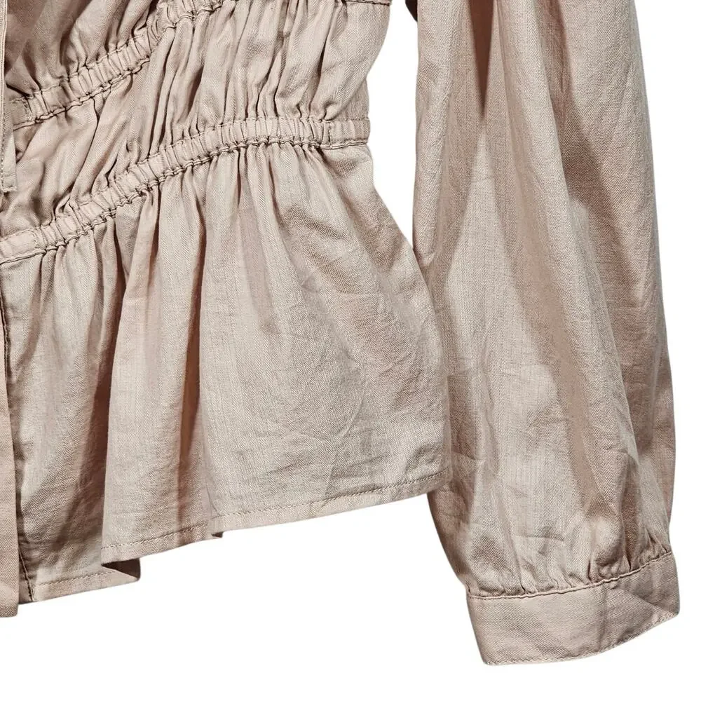 J. Crew Cinched Waist Square Neck Peasant Blouse in Almond Biscotti Size 16